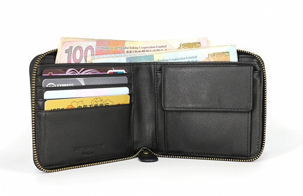 Leather Mens Black Zipper Small Wallet Front Pocket Wallet Small Walle – iwalletsmen