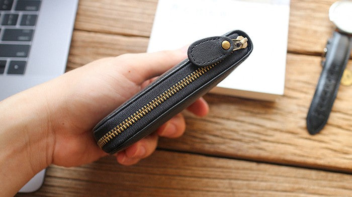 Leather Mens Black Zipper Small Wallet Front Pocket Wallet Small Walle – iwalletsmen