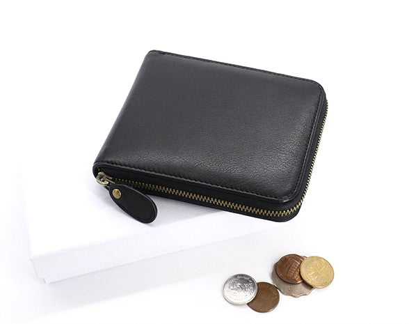 Leather Mens Black Zipper Small Wallet Front Pocket Wallet Small Walle – iwalletsmen