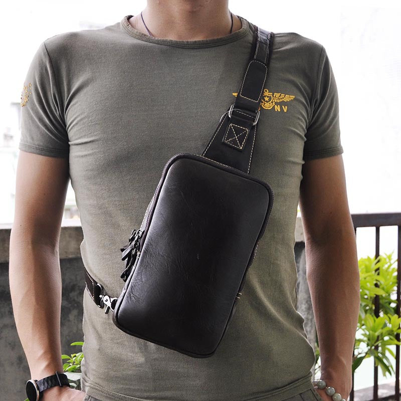 Leather Mens Cool Sling Bag Crossbody Bag Chest Bag for men – iwalletsmen