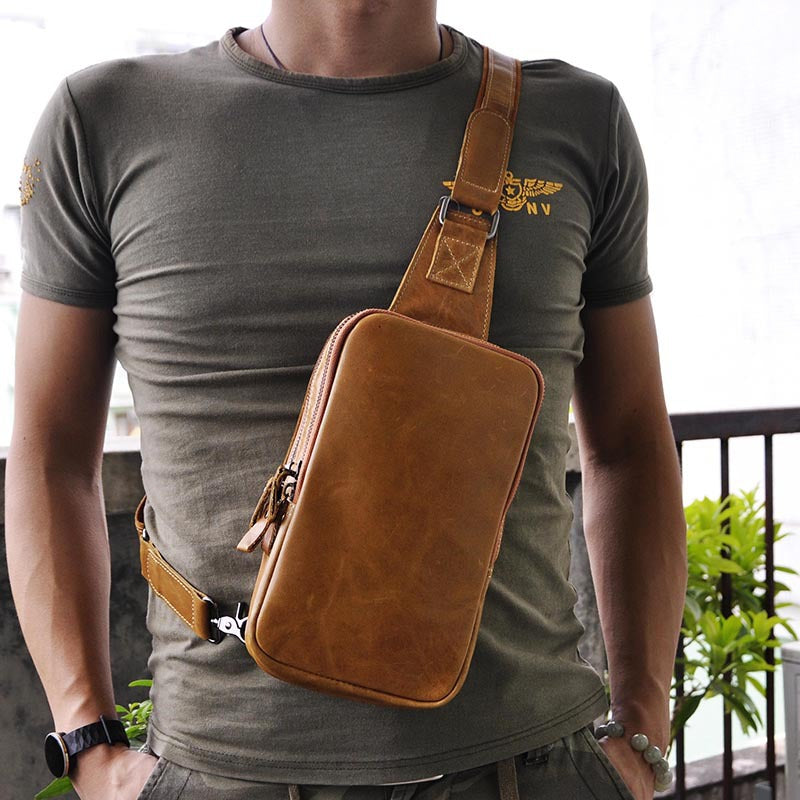 Leather Mens Cool Sling Bag Crossbody Bag Chest Bag for men – iwalletsmen