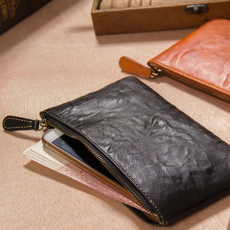 Leather Mens Slim Clutch Wristlet Bag Zipper Clutch for Men – iwalletsmen