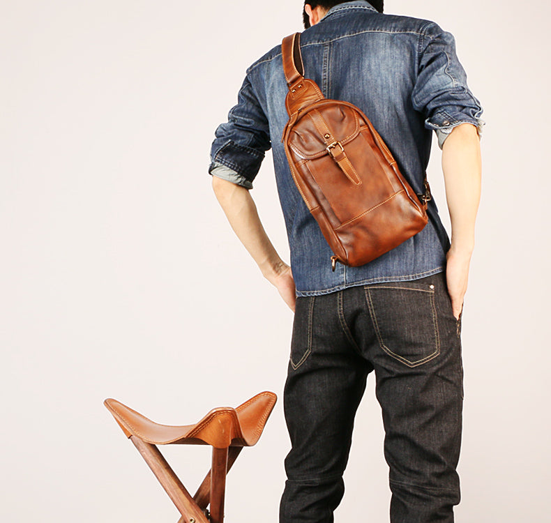 Leather Mens Sling Bag Sling Shoulder Bag Sling Backpack for men – iwalletsmen