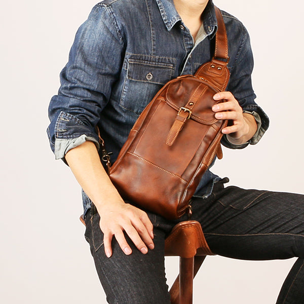 Leather Mens Sling Bag Sling Shoulder Bag Sling Backpack for men – iwalletsmen