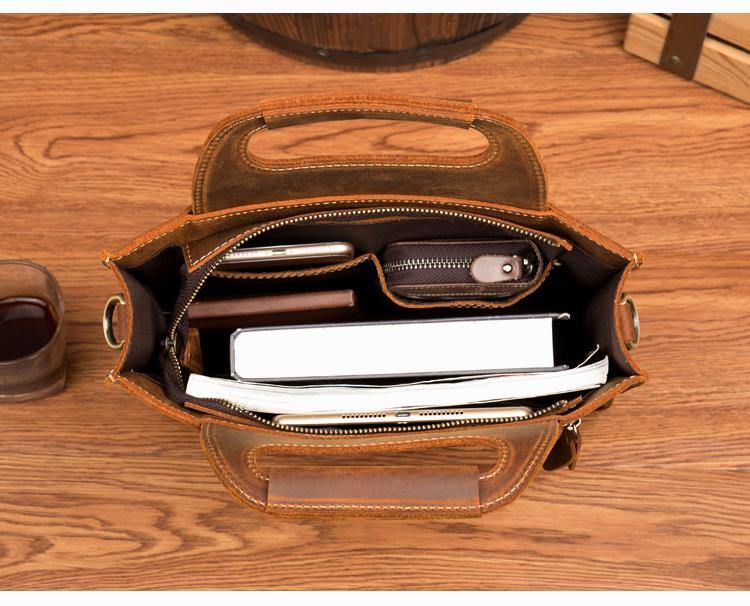 Light Brown Leather Mens 12 inches Briefcase Vertical Laptop Bag Busin ...
