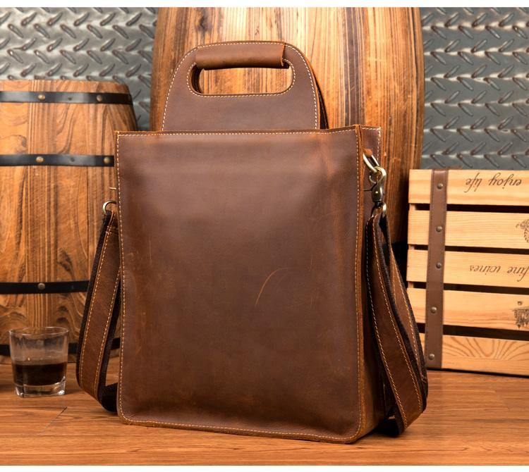 Light Brown Leather Mens 12 inches Briefcase Vertical Laptop Bag Busin ...