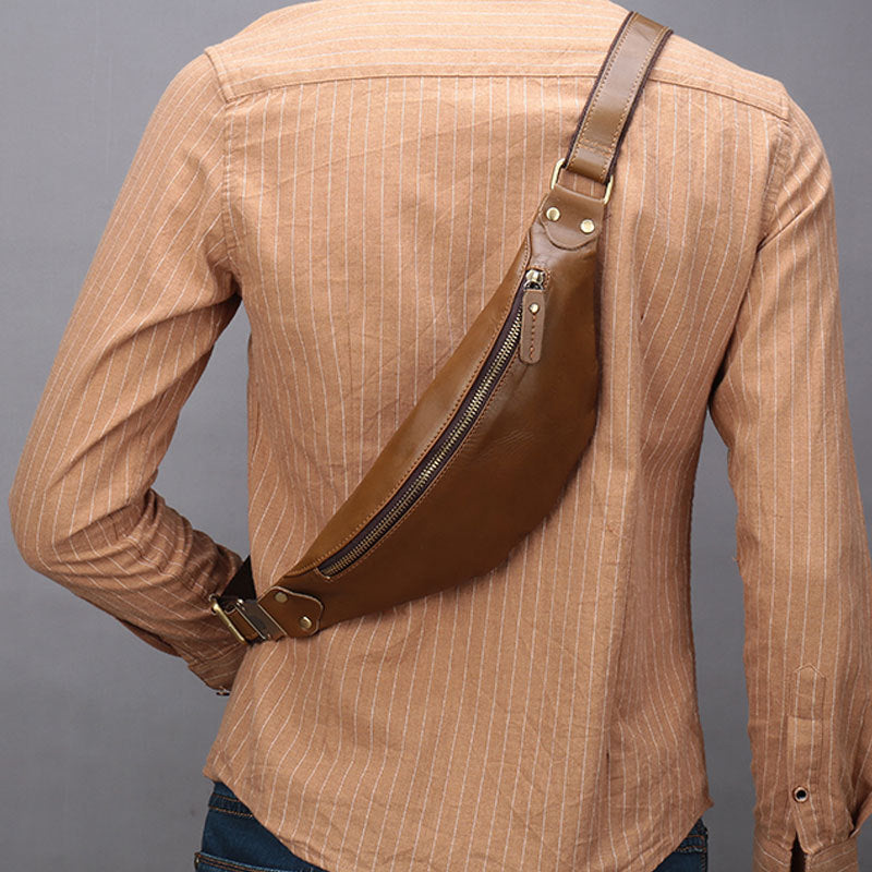Vintage Brown Leather Men's Fanny Pack Coffee Waist Bag Chest Bag For ...