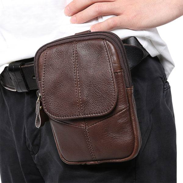 Brown Leather Belt Pouch Mens Small Cases Waist Bag Hip Pack Belt Bag ...