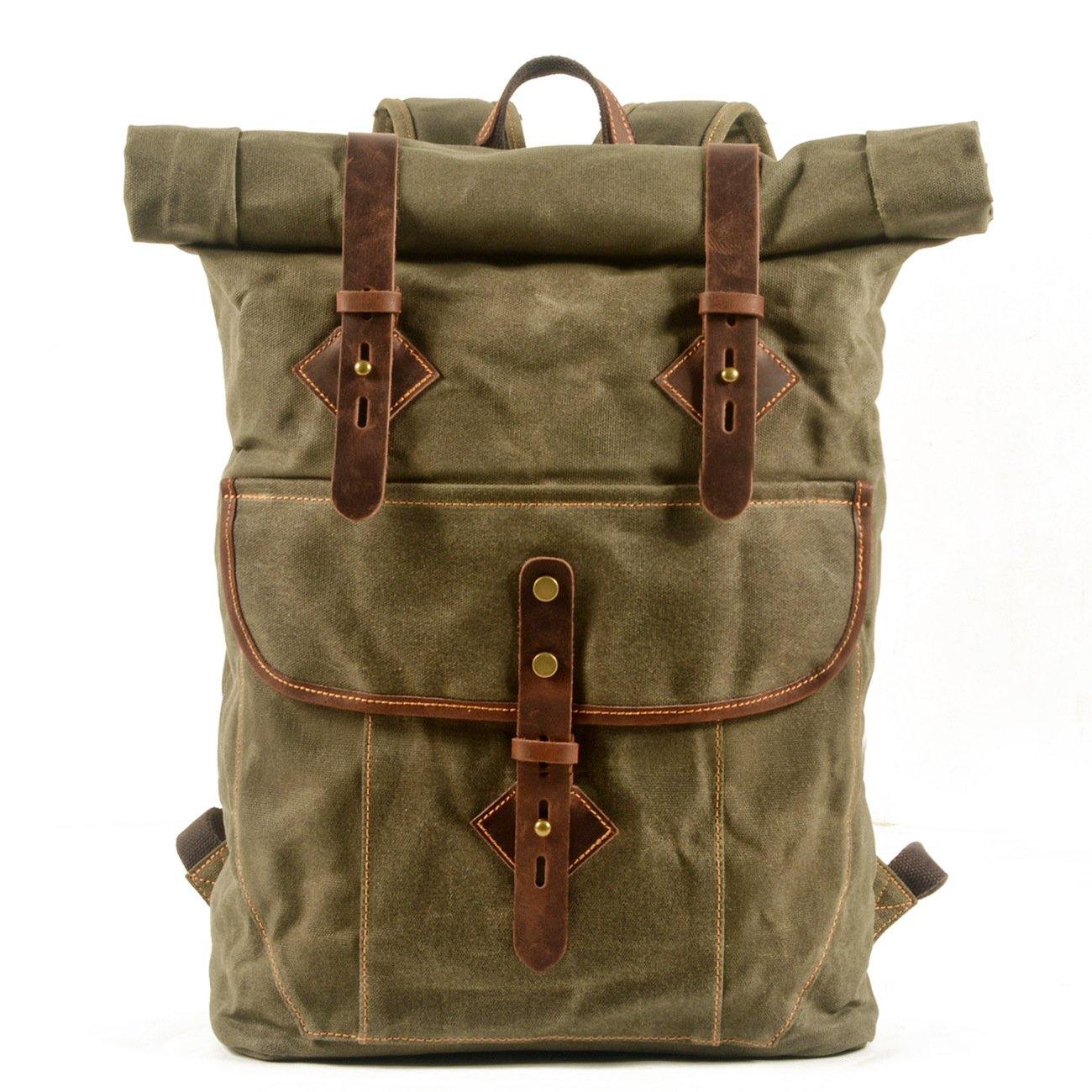 Army Green Waxed Canvas Mens Rollup Backpack Canvas Travel Backpack Wa ...