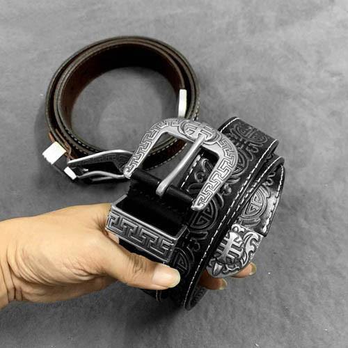 Vintage Chinese Coffee Leather Metal Belt Motorcycle Belt Black Leathe ...