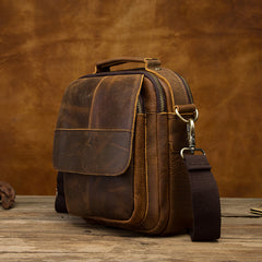 Vintage Brown Leather Mens Small Vertical Side Bags Shoulder Bags Mess ...