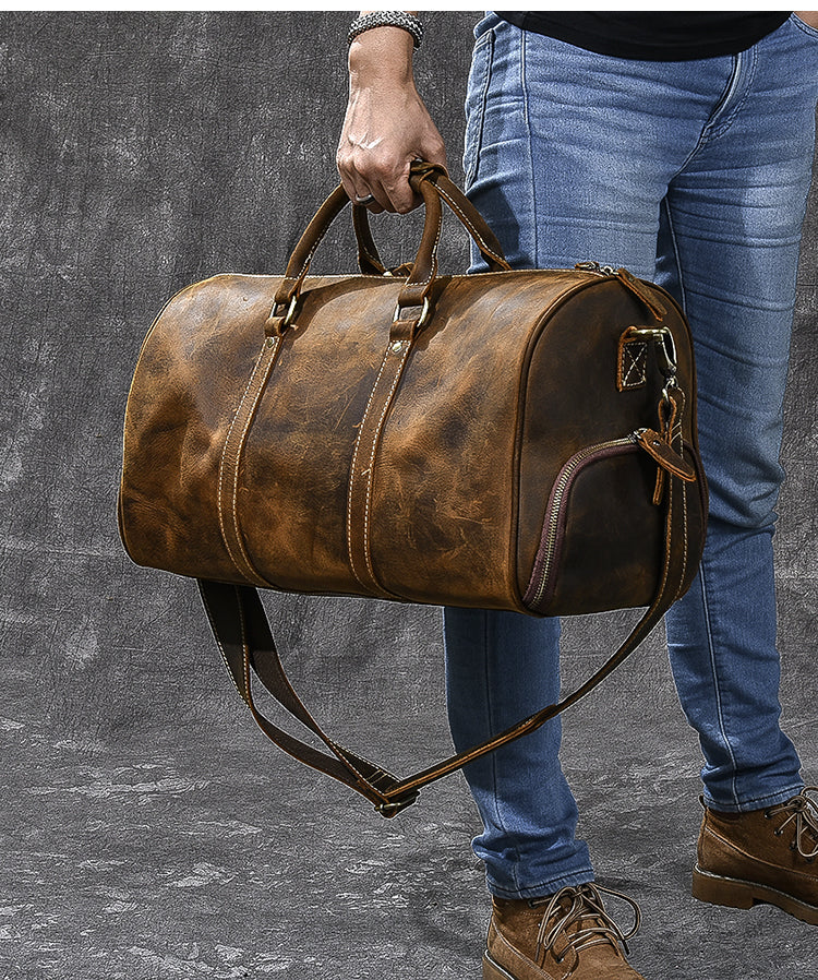 Retro Brown Leather Men's Business Overnight Bag Large Travel Bag Coff ...