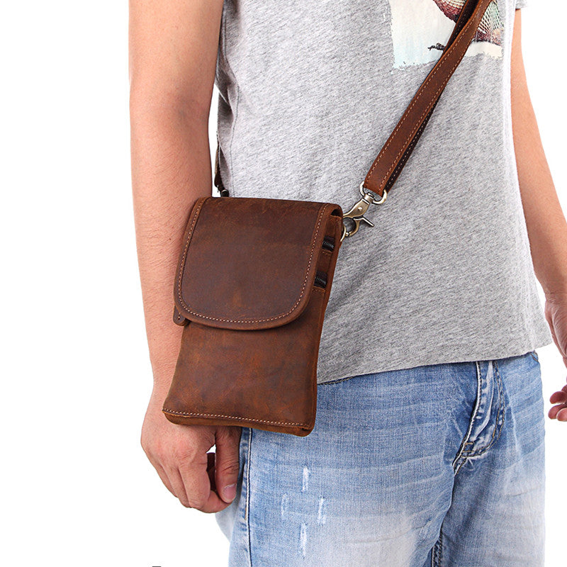 Cool Brown Leather Mens Mini Shoulder Bag Belt Pouch Belt Bags For Men ...