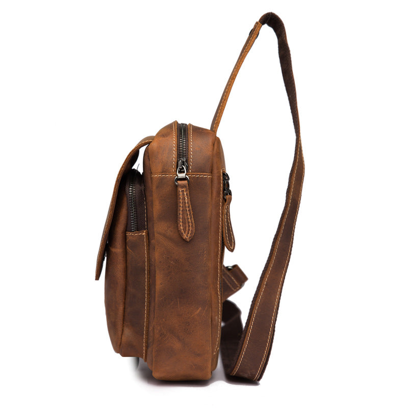 Vintage Leather Men's Chest Bag Sling Bag One Shoulder Backpack For Me ...