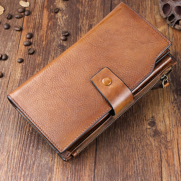 Handmade Leather Mens Cool Long Leather Wallet Wristlet Clutch Wallet – iwalletsmen