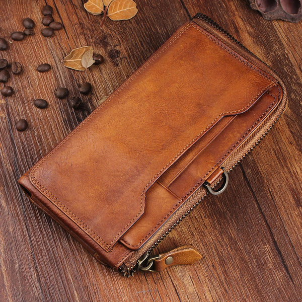 Handmade Leather Mens Cool Long Leather Wallet Bifold Clutch Wallet fo ...