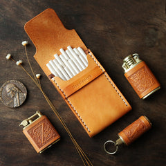 Wooden Beige Leather Womens 20pcs Cigarette Case Custom Cigarette Holder for Women - iwalletsmen