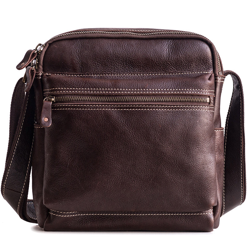 Genuine Leather Mens Cool Messenger Bag Square Bag Chest Bag Bike Bag ...