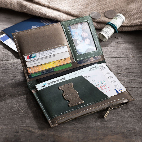 Handmade Leather Mens Travel Wallet Passport Leather Wallet billfold L ...