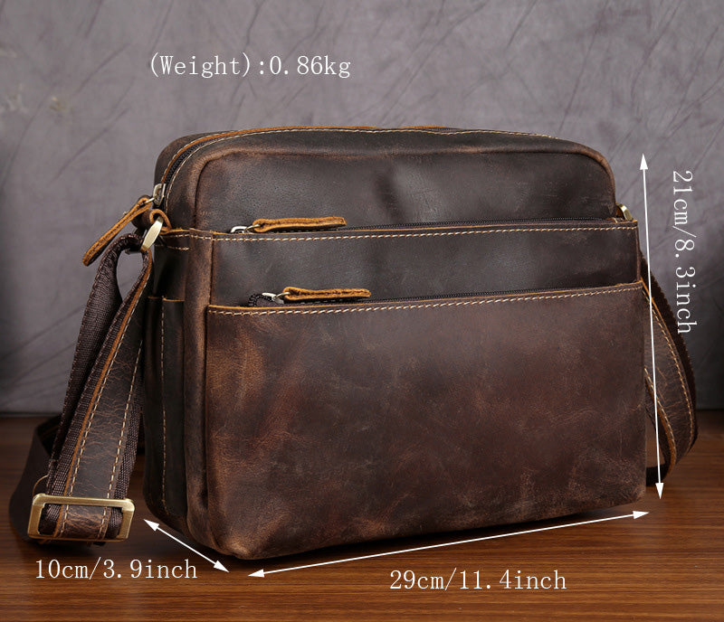 Handmade Leather Mens Cool Small Messenger Bag iPad Bag Chest Bag Bike ...