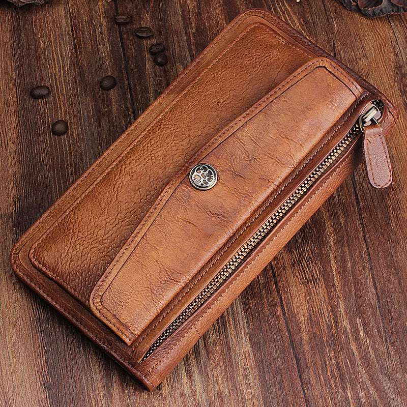 Handmade Leather Mens Cool Long Leather Wallet Bifold Clutch Wallet fo – iwalletsmen