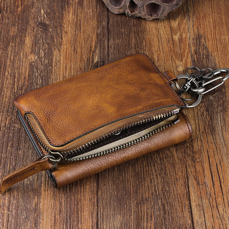 Handmade Leather Mens Chain Biker Wallet Cool Leather Wallet Trifold b ...