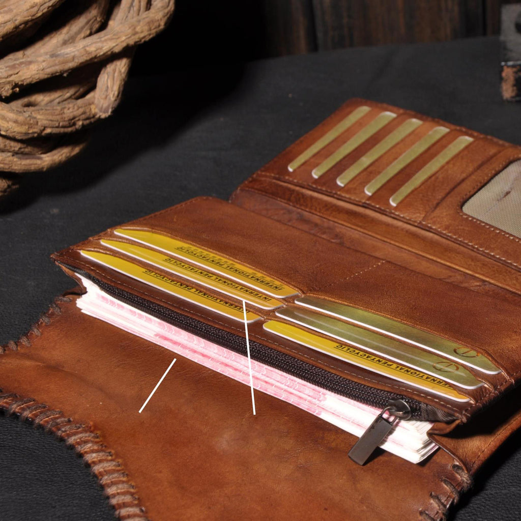 Handmade Leather Mens Cool Long Leather Wallet Trifold Clutch Wallet f ...