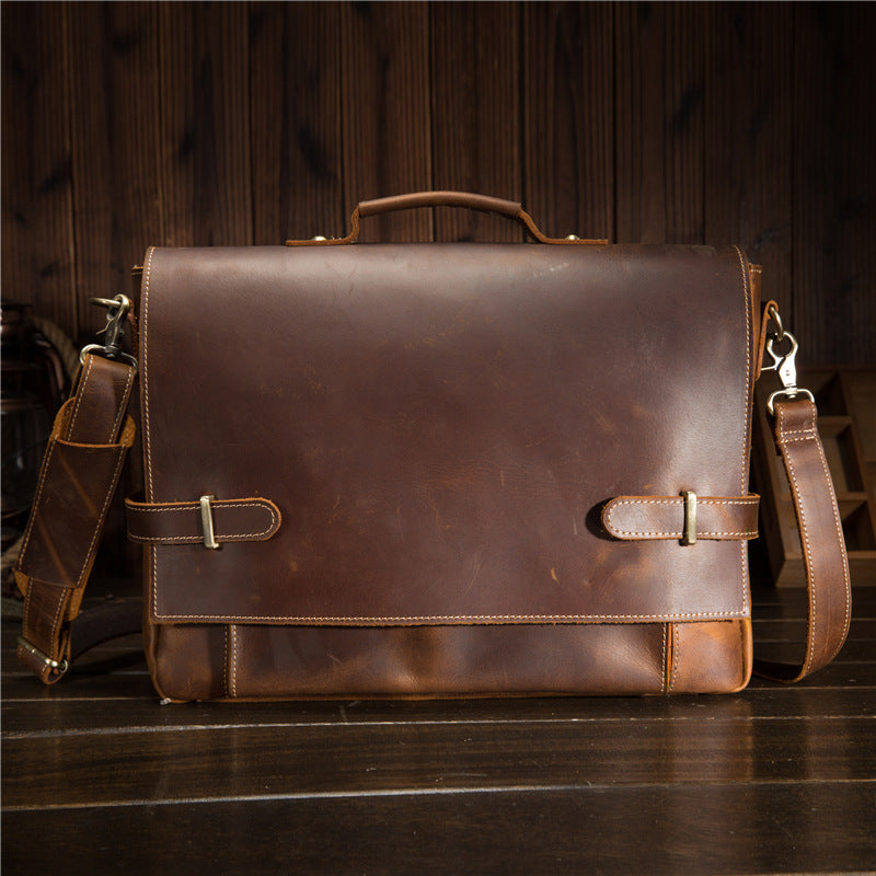 Cool Leather Mens Briefcases Business Briefcase Vintage Shoulder Bag H ...