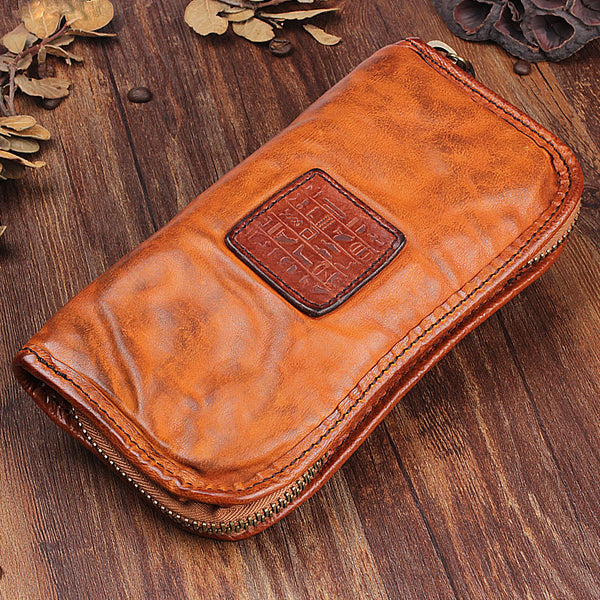 Handmade Leather Mens Cool Long Leather Wallet Zipper Clutch Wallet fo – iwalletsmen