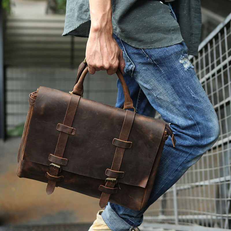 Vintage Leather Mens Briefcase Messenger Bag Handbag Shoulder Bag for ...