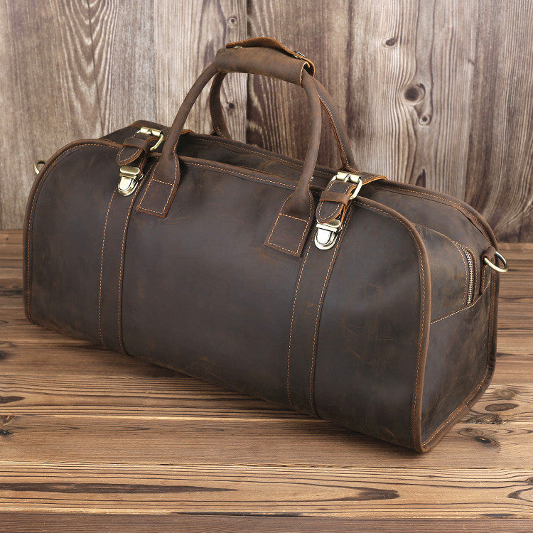 Vintage Leather Mens Dark Brown Large Weekender Bag Vintage Cool Trave ...
