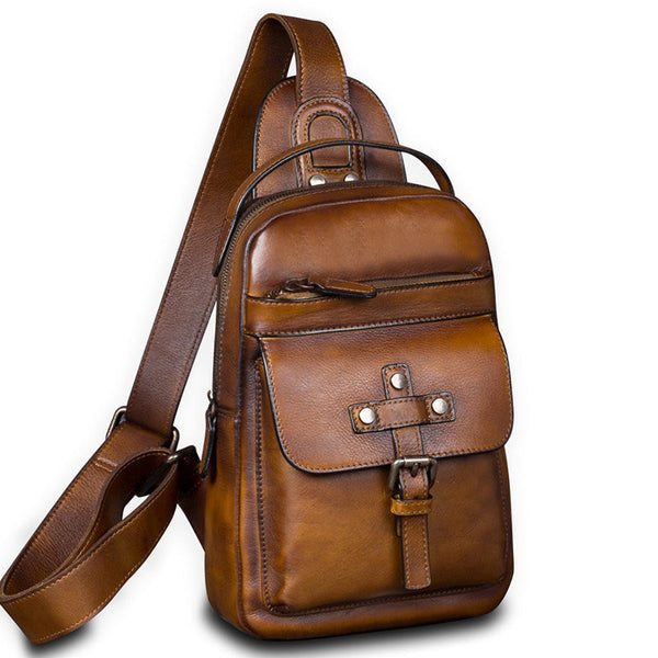 Vintage Leather Mens Sling Bag Crossbody Bag Chest Bag for men ...
