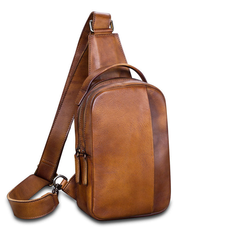 Vintage Leather Mens Sling Bag Crossbody Bag Chest Bag for men ...