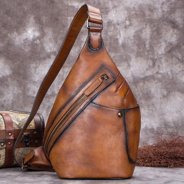 Vintage Leather Mens Sling Bag Crossbody Bag Chest Bag for men – iwalletsmen