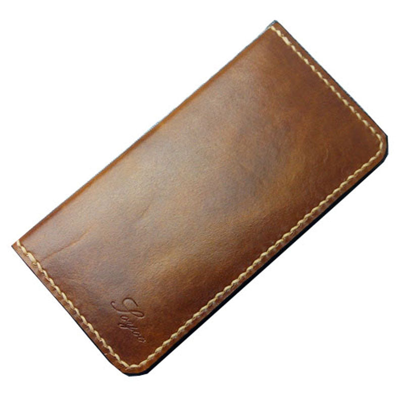 Vintage Tan  Leather  Bifold Mens  Long Wallet  Leather  Long 