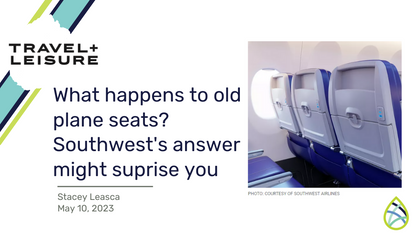 Callout card showing airplane seats and the headline from Travel and Leisure Magazine