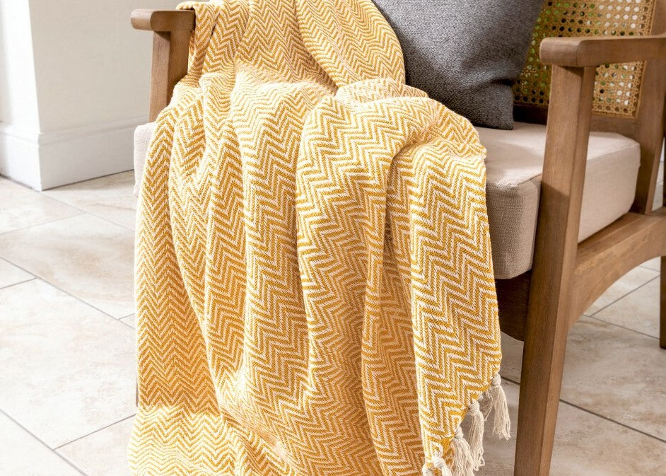 mustard audley herringbone throw