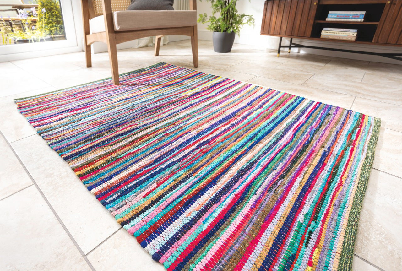 Chindi Rag Rug on the floor in a Living Room