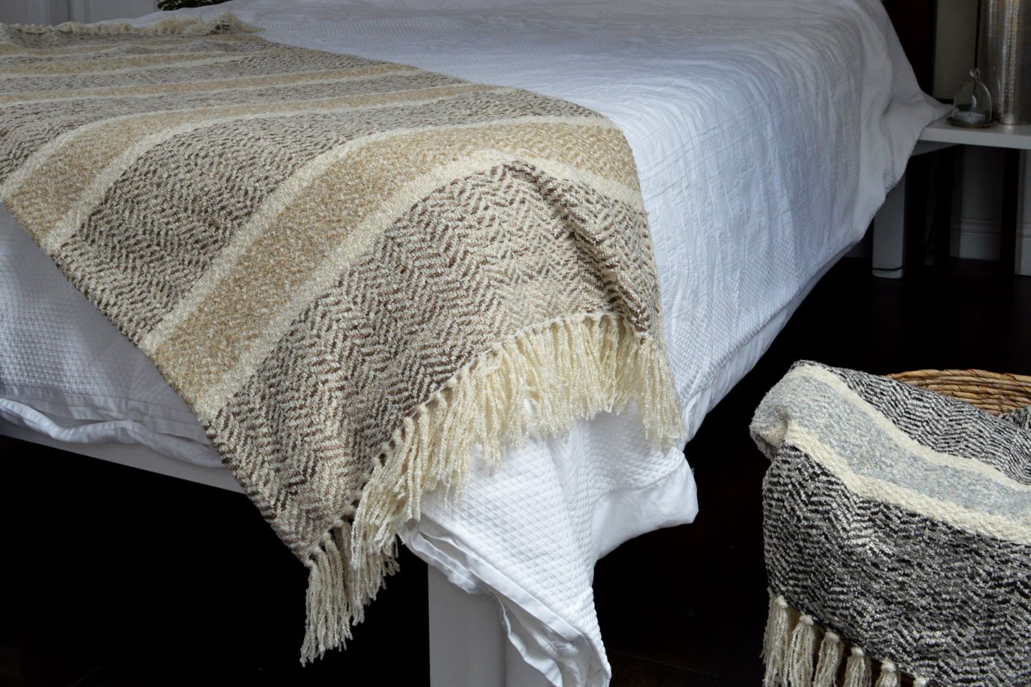 Herringbone Throw Blankets in Bedroom Setting
