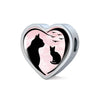 Cat Vector Art Print Heart Charm Leather Woven Bracelet-Free Shipping