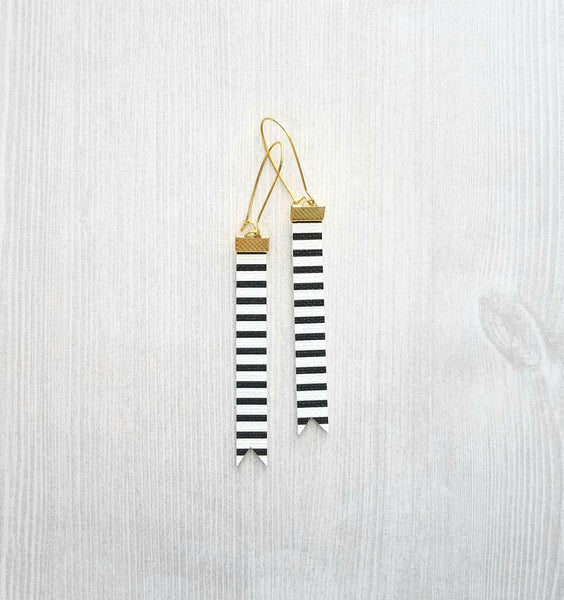 Black White Stripe Earrings - faux 