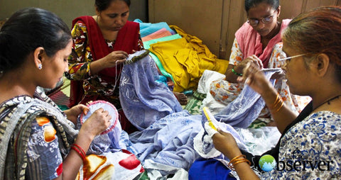 Women stitching chikankari