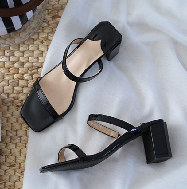 block heel slip on sandals