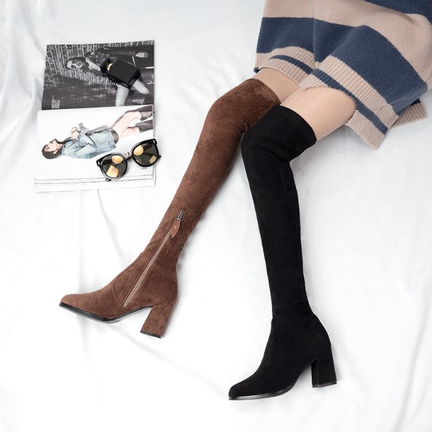 Petite Block Heel Thigh High Over Knee 