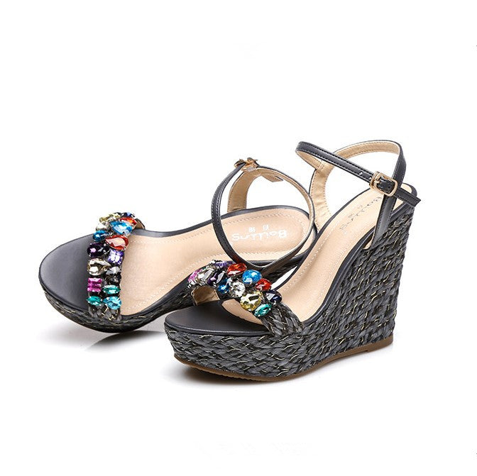 Small Feet Girls Rhinestone Wedge Sandals SS257 - AstarShoes
