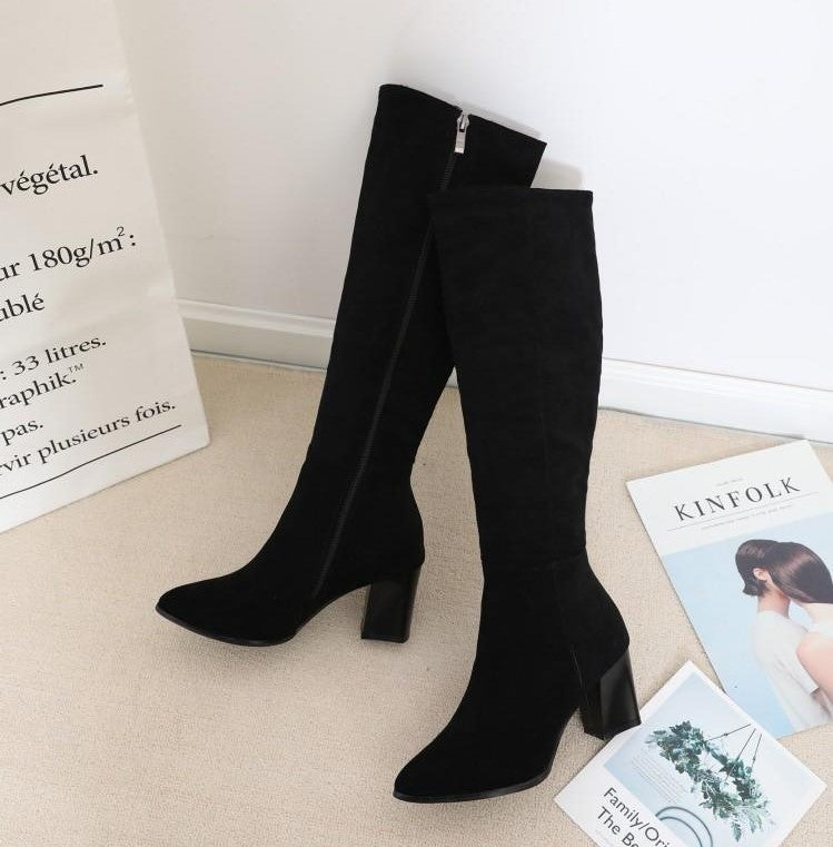 knee high small heel boots