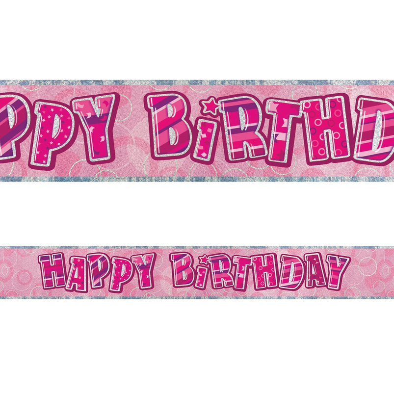Pink Glitz Happy Birthday Foil Banner 3.6m | Party Savers