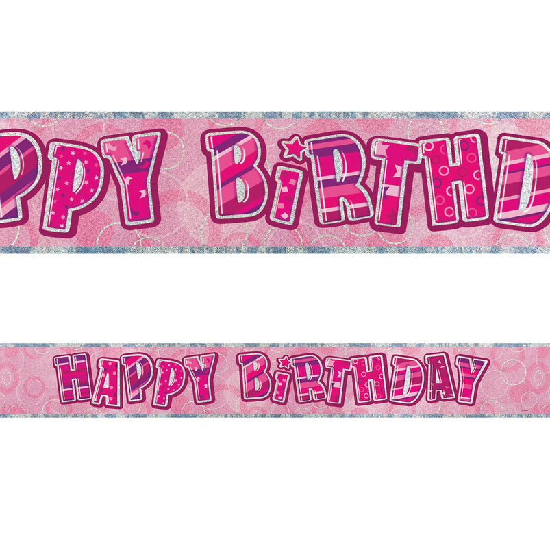 Pink Glitz Happy Birthday Foil Banner 3.6m 