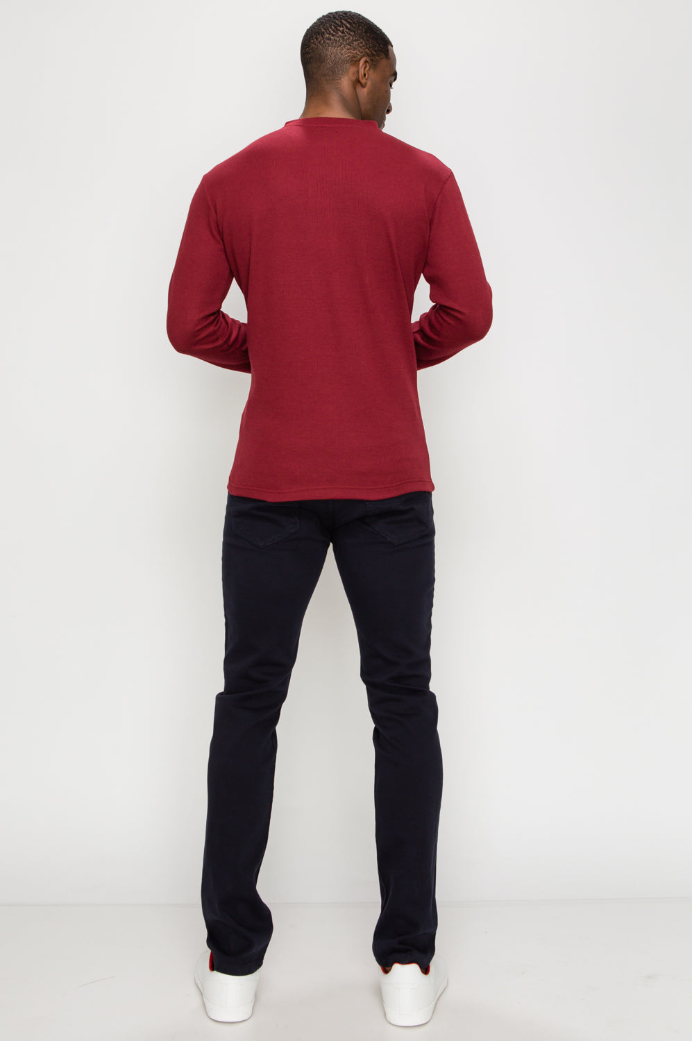 burgundy red shirt