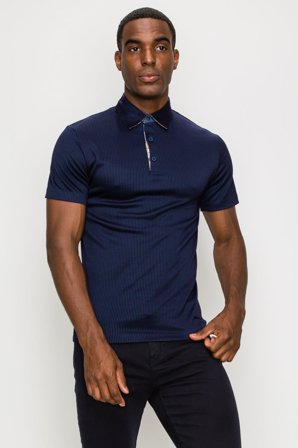 navy blue polo black pants